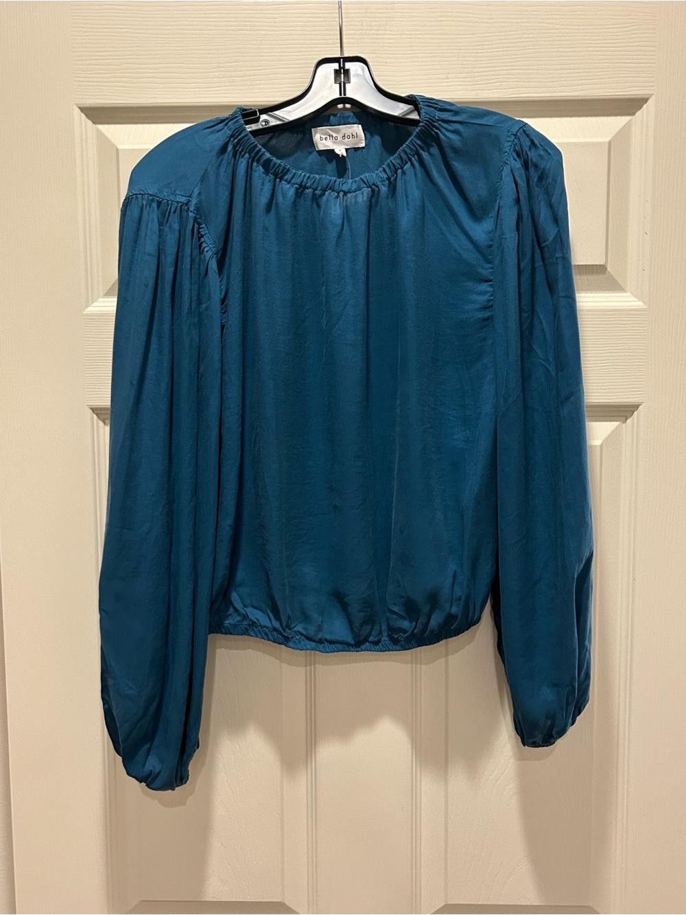Bella Dahl Teal Long-Sleeve Gathered Neck Blouse